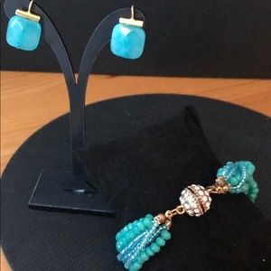 Blue green stone earrings with FREE bracelet!